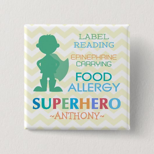 Food Allergy Alert Superheld Boy Button (Voorkant)
