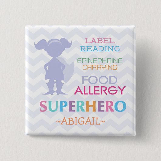 Food Allergy Alert Superheld Girl Button (Voorkant)