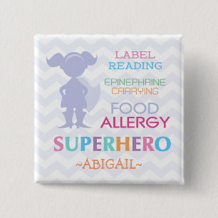 Food Allergy Alert Superheld Girl Button