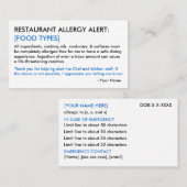 Food Allergy Restaurant & ICE Card Contactkaartje (Voorkant / Achterkant)