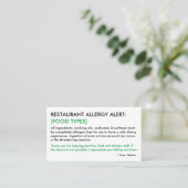 Food Allergy Restaurant & ICE Card Contactkaartje (Staand voorkant)
