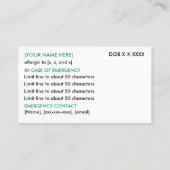 Food Allergy Restaurant & ICE Card Contactkaartje (Achterkant)