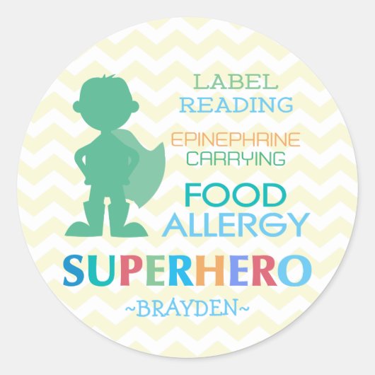 Food Allergy Superhero Boy Stickers (Voorkant)