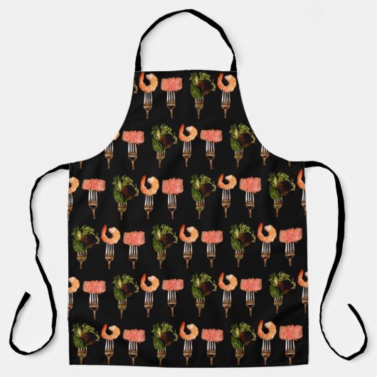 Food and Forks Print-all-over Black Chef / Cook Schort (Voorkant)