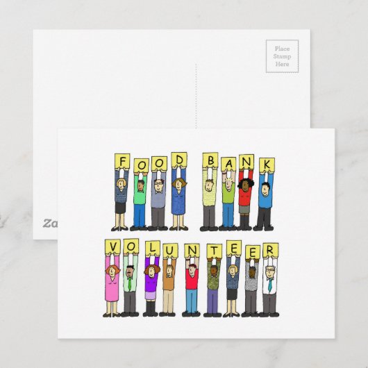 Food Bank Volunteer, Cartoon Group. Briefkaart (Voorkant / Achterkant)