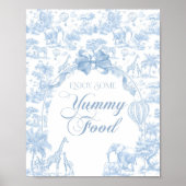 Food Bar Blue Toile Safari Animal Baby shower Poster (Voorkant)