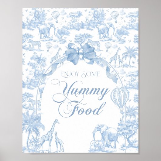 Food Bar Blue Toile Safari Animal Baby shower Poster (Voorkant)