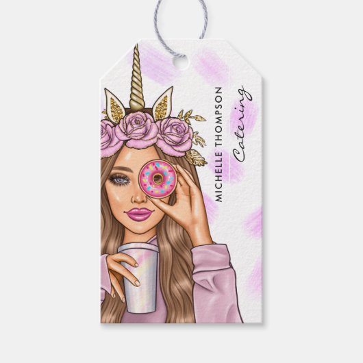 Food Catering Whimsical Pink Unicorn Lady Cadeaulabel (Voorkant)
