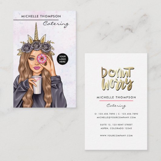 Food Catering Whimsical Unicorn Lady Visitekaartje (Voorkant / Achterkant)