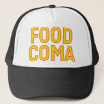 FOOD COMA leuk slogan pet<br><div class="desc">FOOD COMA is een leuke slogan op vrachtwagenhoed,  geel met rode contouren,  gedurfde typografie,  leuke verklaring,  geïnspireerd door het tv-personage frank rossitano.</div>