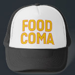 FOOD COMA leuk slogan pet<br><div class="desc">FOOD COMA is een leuke slogan op vrachtwagenhoed,  geel met rode contouren,  gedurfde typografie,  leuke verklaring,  geïnspireerd door het tv-personage frank rossitano.</div>