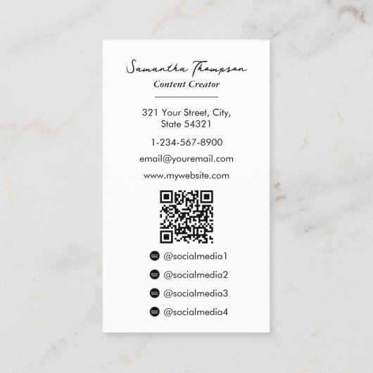 Food Cook Influencer Content Creator Foto QR-code Visitekaartje (Achterkant)