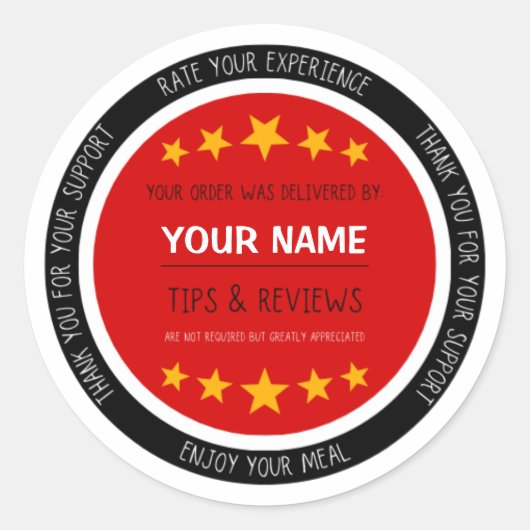 Food Delivery Driver Klantwaardering Ronde Sticker (Voorkant)