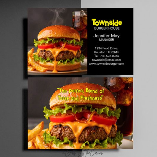 Food Diner Beef Bacon Egg Burger House Restaurant Visitekaartje