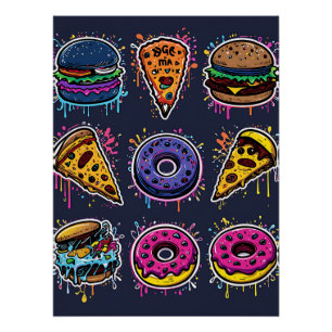 Food Frenzy: Graffiti Comfort Food Perfect Poster