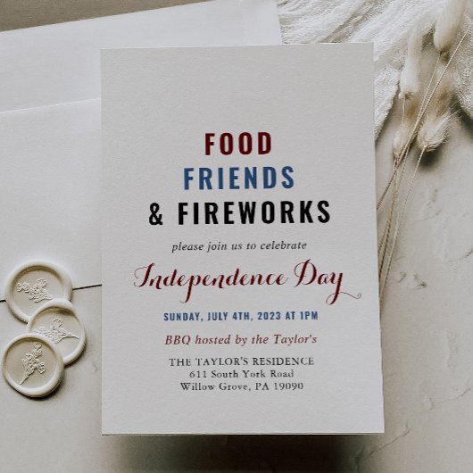 Food Friends en Vuurwerk Onafhankelijkheidsdag Kaart