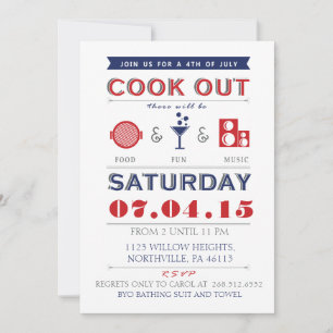 Food, Fun and Music 4 juli Cookout Invite Kaart
