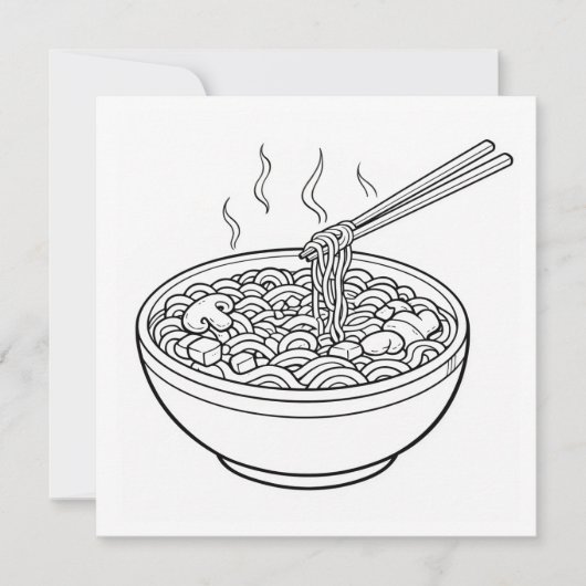 Food Noodle Black White Coloring Page Card (Voorkant)