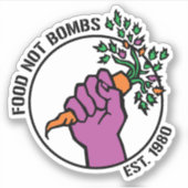 Food Not Bombs-logo met tekst en jaar Sticker (Voorkant)