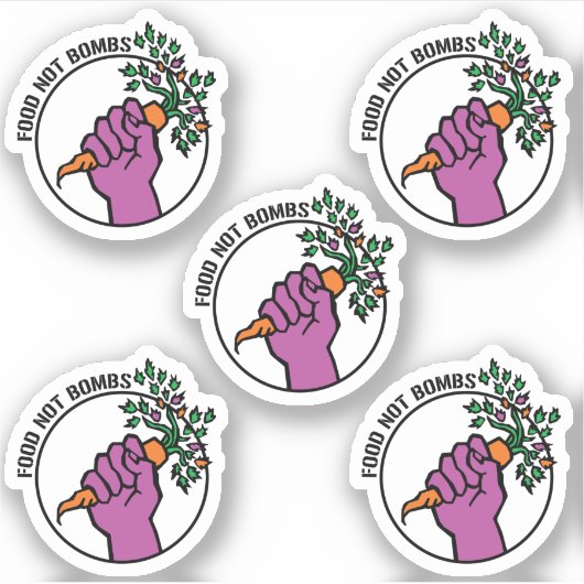 Food Not Bombs logo sticker pack w/text (Voorkant)
