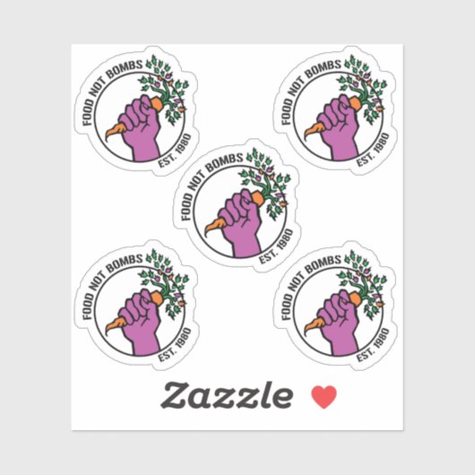 Food Not Bombs logo sticker pack w/text & year (Vel)