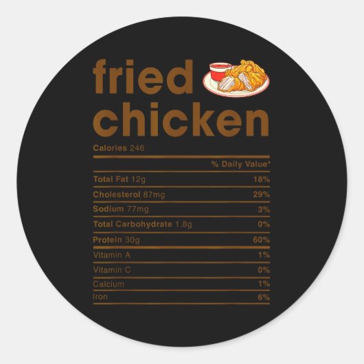 Food Nutrition Facts Shirts Co. Fried Chicken Nutr Ronde Sticker (Voorkant)