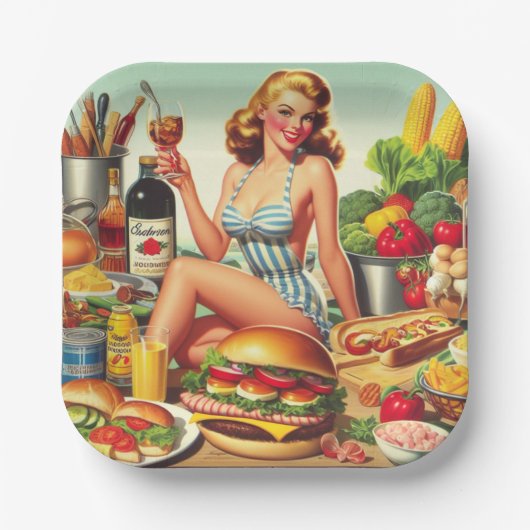  Food Pin-up Illustratie Papieren Bordje (Voorkant)