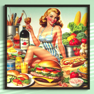  Food Pin-up Illustratie Poster