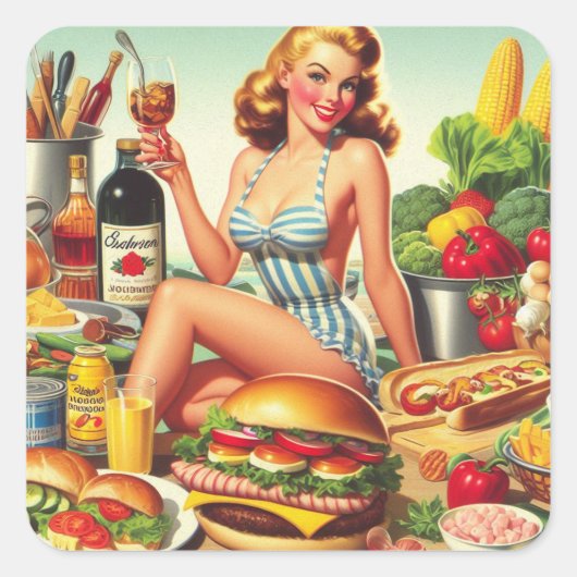  Food Pin-up Illustratie Vierkante Sticker (Voorkant)
