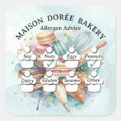 Food Safety Allergy Alert Bakery Pastry Chef Gold Vierkante Sticker (Voorkant)