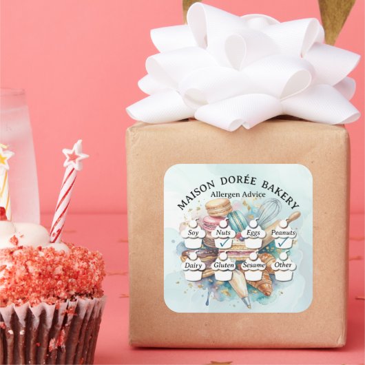 Food Safety Allergy Alert Bakery Pastry Chef Gold Vierkante Sticker (Feest)