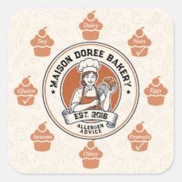 Food Safety Allergy Alert Bakery Pastry Chef Gold Vierkante Sticker