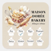 Food Safety Allergy Alert Bakery Pastry Chef Gold Vierkante Sticker (Voorkant)