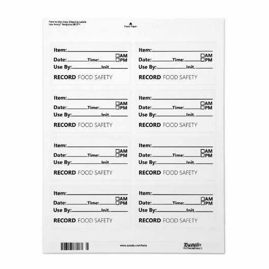Food Safety Date Record Keeping Etiket (Full Sheet)