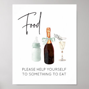 Food Station Sign voor Baby shower Green Sip & See Poster