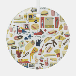 Food Truck Fest: Cartoon Patroon Glas Ornament