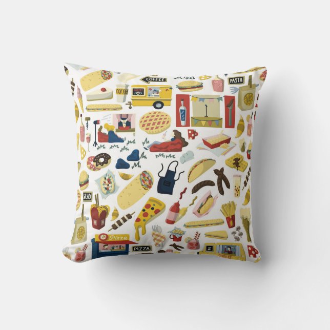 Food Truck Fest: Cartoon Patroon Kussen (Voorkant)