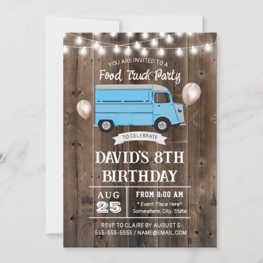 Food Truck Rustic Barn Wood Birthday Party Kaart (Voorkant)