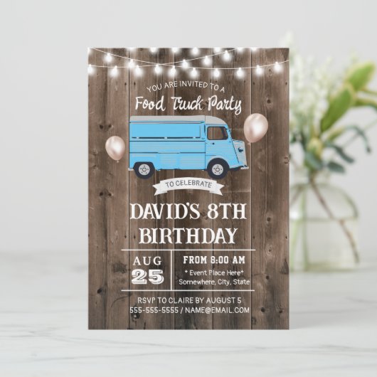 Food Truck Rustic Barn Wood Birthday Party Kaart (Staand voorkant)
