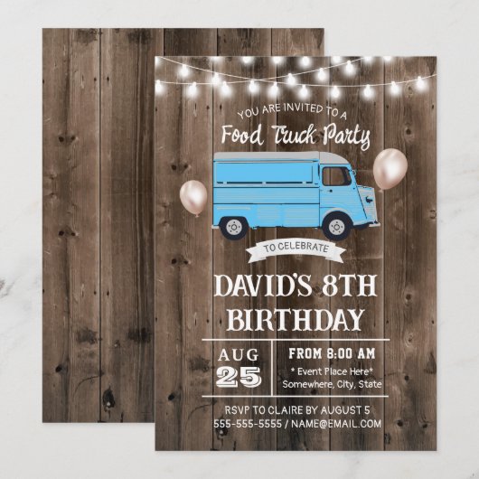 Food Truck Rustic Barn Wood Birthday Party Kaart (Voorkant / Achterkant)