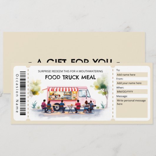  Food Truck Ticket Gift Certificate Kaart (Voorkant / Achterkant)