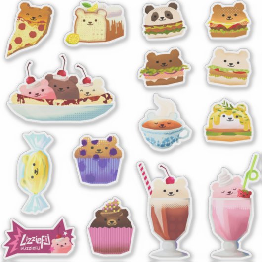 Foodie beren - medium sticker set (Voorkant)