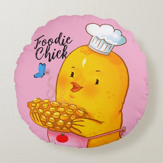 Foodie Chick Cushion Rond Kussen (Voorkant)