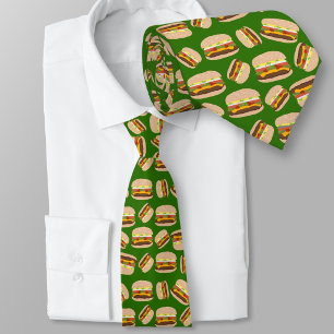 Foodie Groen Patroon Burgers Stropdas