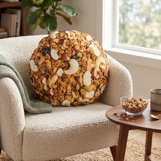 Foodie Huisdecoratie: Realistisch Granaat Muesli Rond Kussen