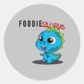 Foodie Saurus - Schattigee dinosaurus Ronde Sticker (Voorkant)