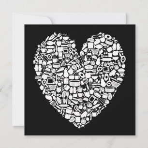 Foodies Modern Black & White Wedding Invitation Kaart