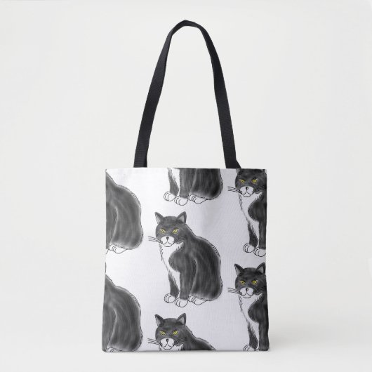 FooFooCat: Jumbo Fluffy Tuxedo Cat Tote Bag (Voorkant)