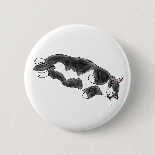 FooFooCat: Lazy Jumbo Tuxedo Cat Ronde Button 5,7 Cm (Voorkant)