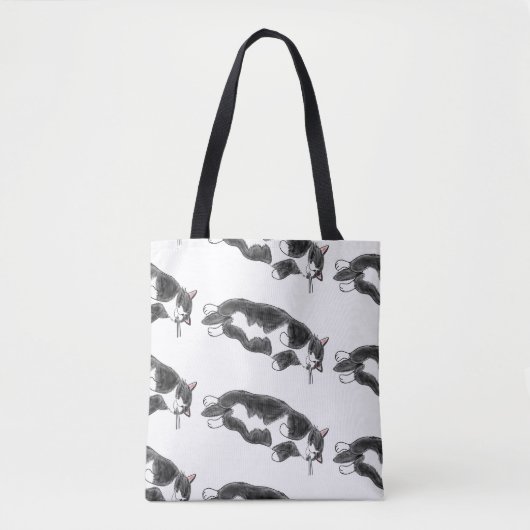 FooFooCat: Lazy Jumbo Tuxedo Cat Tote Bag (Voorkant)